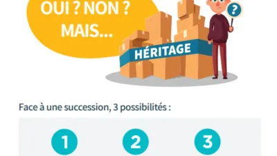 Infographie juridique détaillant les conséquences de l'acceptation et de la renonciation à une succession.